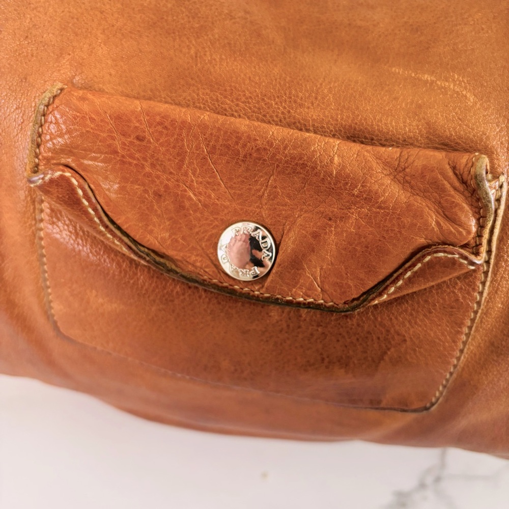 Prada Vintage Authentic Washed Buffalo Bauletto Hobo Bag Purse Naturale Tan COA - Picture 7 of 14
